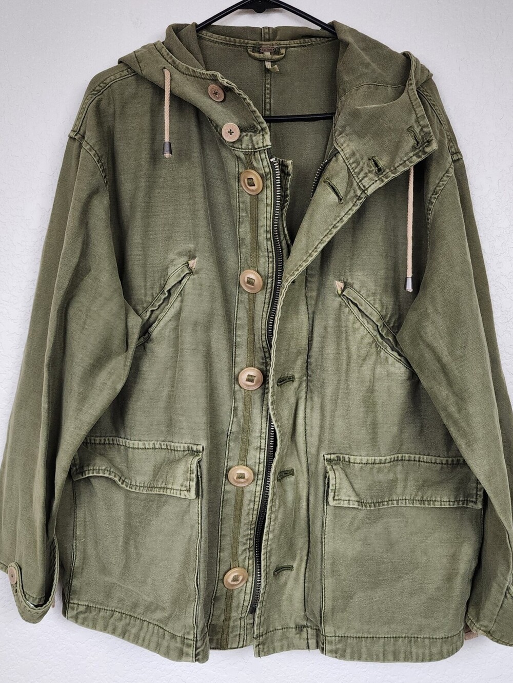 Free People $198 Cotton Green Anorak Coat Jacket